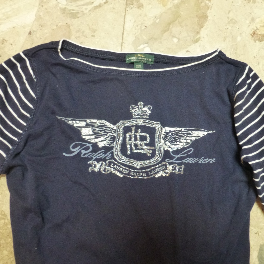 ralph lauren bling navy knit shirt long sleeve m
